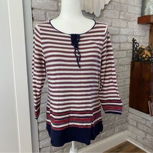 Lauren Ralph Lauren Womens Nautical Striped Cotton Sweater Americana Size L